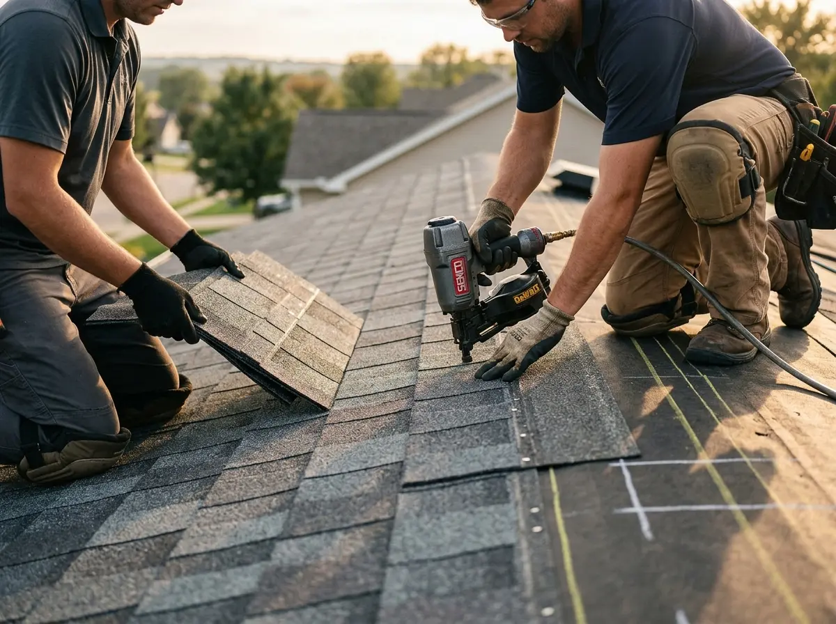 Professional roofer working on a residential roof in Portsmouth